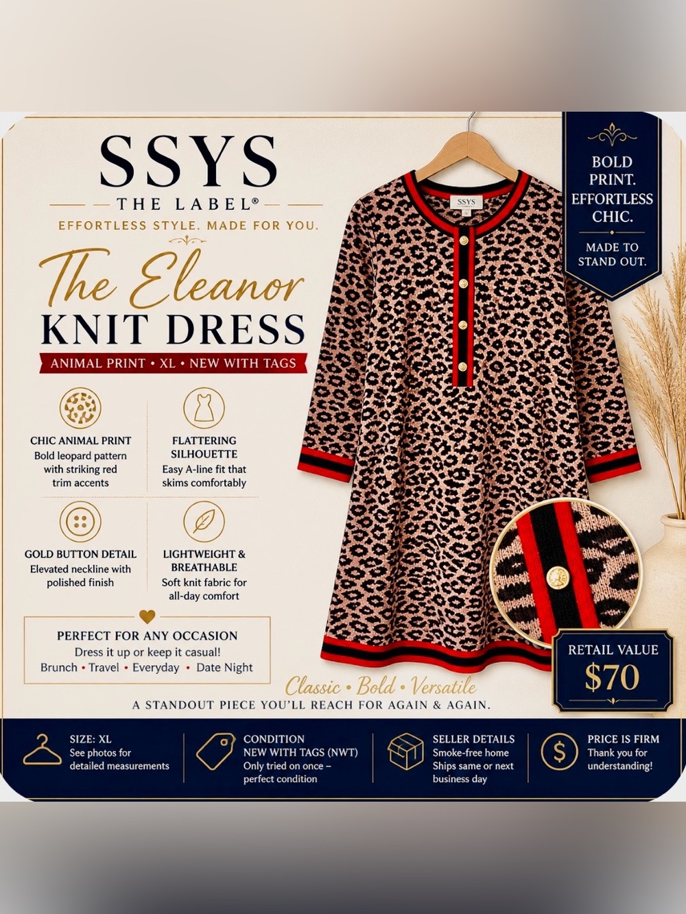 SSYS The Label® Eleanor Knit Dress — Animal Print — XL — NEW